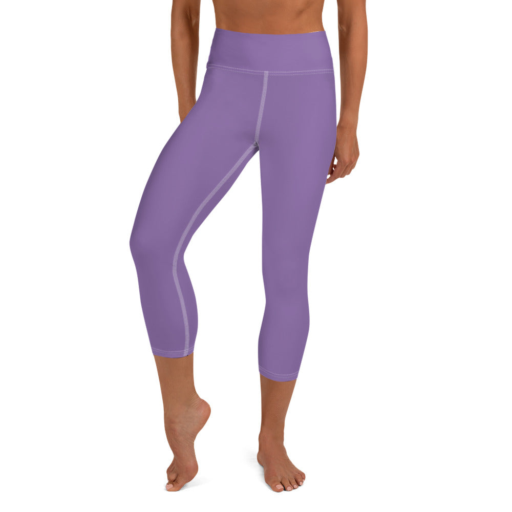 Lavender Pastel Purple Solid Color Bridesmaid Print Yoga Capri Leggings-Made in USA-Capri Yoga Pants-XS-Heidi Kimura Art LLC