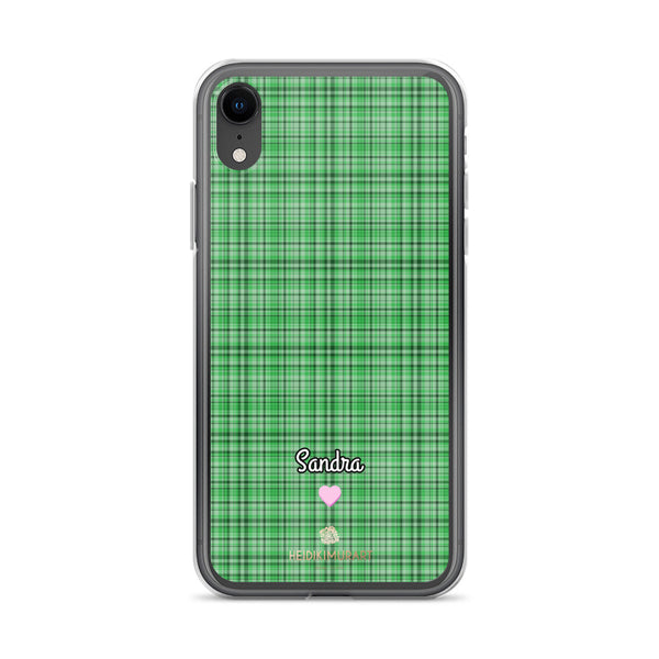 Personalized Green Plaid iPhone Case, Custom Name Tartan Print Phone Case-Heidi Kimura Art LLC-iPhone XR-Heidi Kimura Art LLC