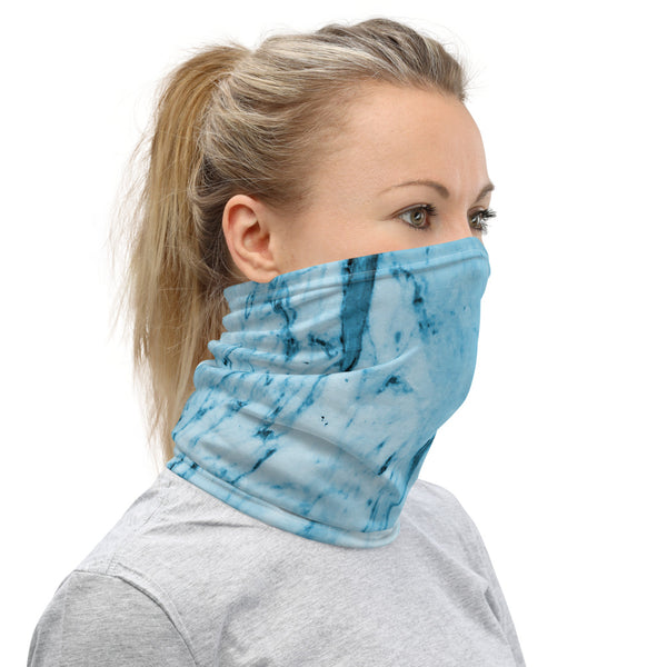 Blue Abstract Print Neck Gaiter, Marble Unisex Bandana Washable Face Covering-Made in USA/EU-Heidi Kimura Art LLC-Heidi Kimura Art LLC Blue Marble Face Mask Shield, Marble Print Luxury Premium Quality Cool And Cute One-Size Reusable Washable Scarf Headband Bandana - Made in USA/EU, Face Neck Warmers, Non-Medical Breathable Face Covers, Neck Gaiters  