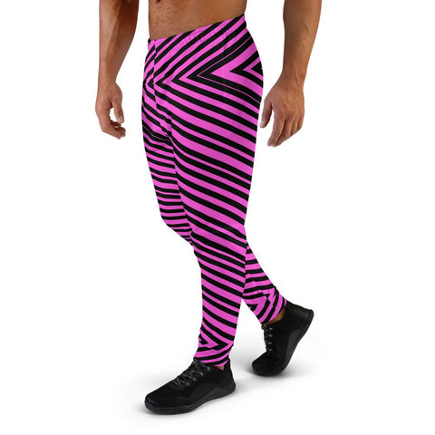 Pink Black V Shape Stripe Print Designer Men's Joggers Jogging Bottoms Pants- Made in EU-Men's Joggers-Heidi Kimura Art LLC