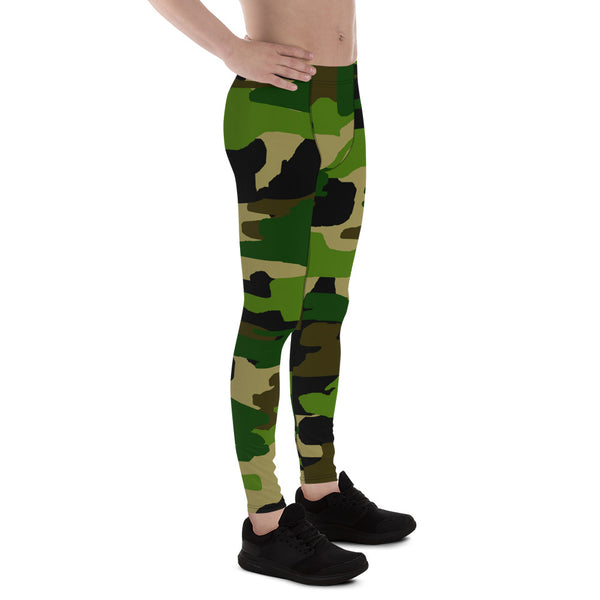 Green Camo Army Print Men's Leggings Compression Tights Meggings- Made in USA/EU-Men's Leggings-Heidi Kimura Art LLC