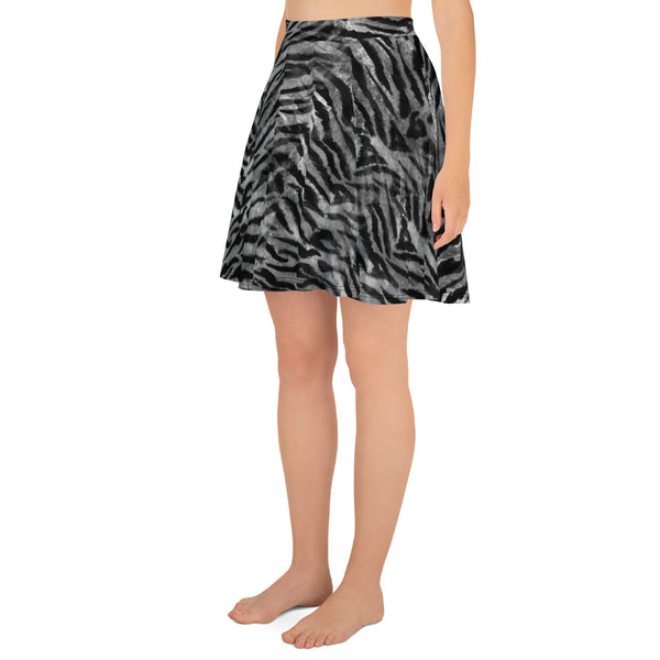 Gray Tiger Striped Print Skater Skirt, High-Women's Skirt-Made in USA/EU(US Size: XS-3XL)-Skater Skirt-Heidi Kimura Art LLC
