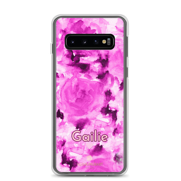 Pink Rose Floral Samsung Case, Personalized Custom Name Flower Print Phone Case-Heidi Kimura Art LLC-Samsung Galaxy S10-Heidi Kimura Art LLC