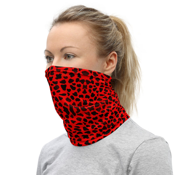 Red Cheetah Neck Gaiter, Animal Print Washable Face Mask Covering-Made in USA/EU-Heidi Kimura Art LLC-Heidi Kimura Art LLCRed Cheetah Neck Gaiter, Animal Print Luxury Premium Quality Cool And Cute One-Size Reusable Washable Scarf Headband Bandana - Made in USA/EU, Face Neck Warmers, Non-Medical Breathable Face Covers, Neck Gaiters  