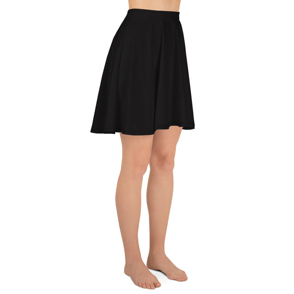 Minimalism Solid Black Mid Thigh High-Waist Women's Skater Skirt -Made in USA/EU-Skater Skirt-Heidi Kimura Art LLC