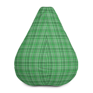 Green Tartan Plaid Print Water Resistant Polyester Bean Sofa Bag-Bean Bag-Bean Bag w/ Filling-Heidi Kimura Art LLC