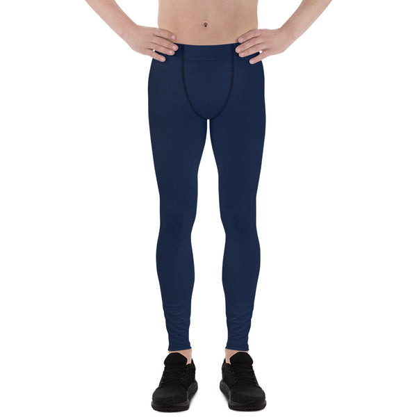 Navy Blue Men's Leggings, Modern Solid Color Meggings Compression Tights-Made in USA/EU-Heidi Kimura Art LLC-Heidi Kimura Art LLC Navy Blue Men's Leggings, Modern Solid Color Simplistic Pastel Modern Sexy Meggings Men's Workout Gym Tights Leggings, Men's Compression Tights Pants - Made in USA/ EU (US Size: XS-3XL)