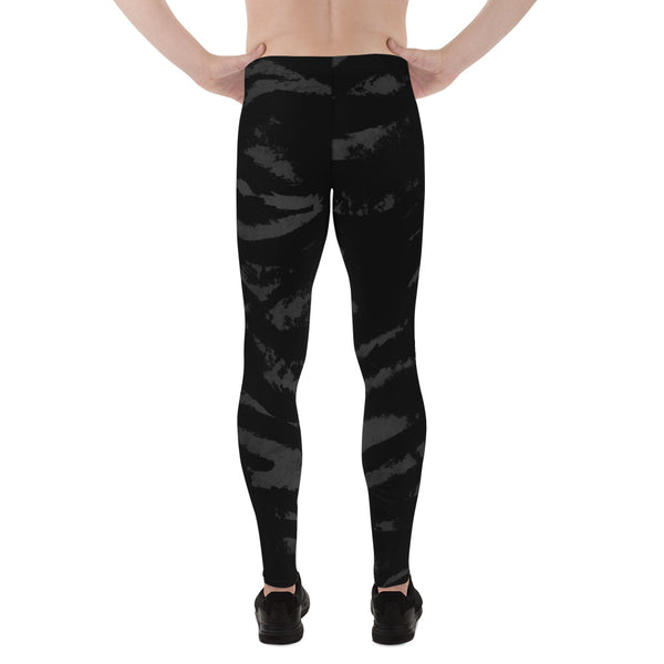 Black Tiger Stripe Print Meggings, Men's Running Leggings Run Tights- Made in USA/EU-Men's Leggings-Heidi Kimura Art LLC