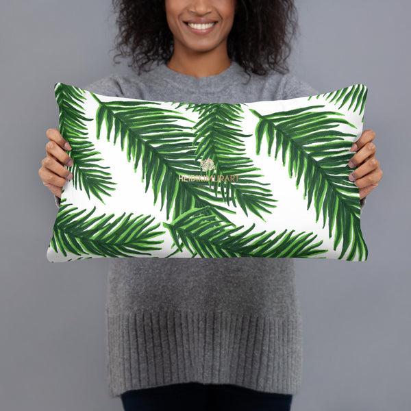 Green White Tropical Palm Leaf Print 20”x12”, 18"x18" Basic Pillow Case - Made in USA-Pillow-Heidi Kimura Art LLC