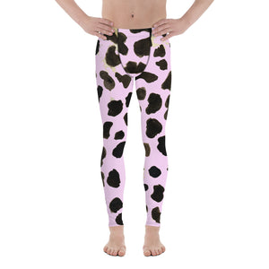 Light Pink Cow Print Animal Chic Men's Leggings Compression Tights - Made in USA/EU-Men's Leggings-XS-Heidi Kimura Art LLC