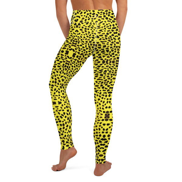Yellow Cheetah Print Yoga Leggings-Heidikimurart Limited -Heidi Kimura Art LLCYellow Cheetah Print Yoga Leggings, Premium Quality Colorful Animal Print Active Wear Fitted Leggings Sports Long Yoga & Barre Pants - Made in USA/EU/MX (US Size: XS-6XL)