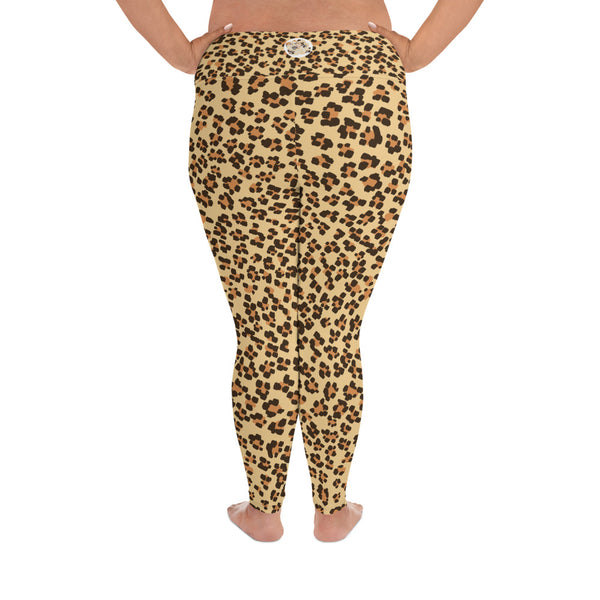 Leopard Print Plus Size Leggings, Animal Print Women's Long Yoga Pants-Made in USA/EU-Women's Plus Size Leggings-Heidi Kimura Art LLC
