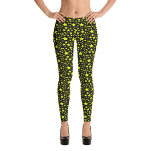 Yellow Rock Star Print Black Best Women's Premium Casual Leggings- Made in USA/EU-Casual Leggings-XS-Heidi Kimura Art LLC