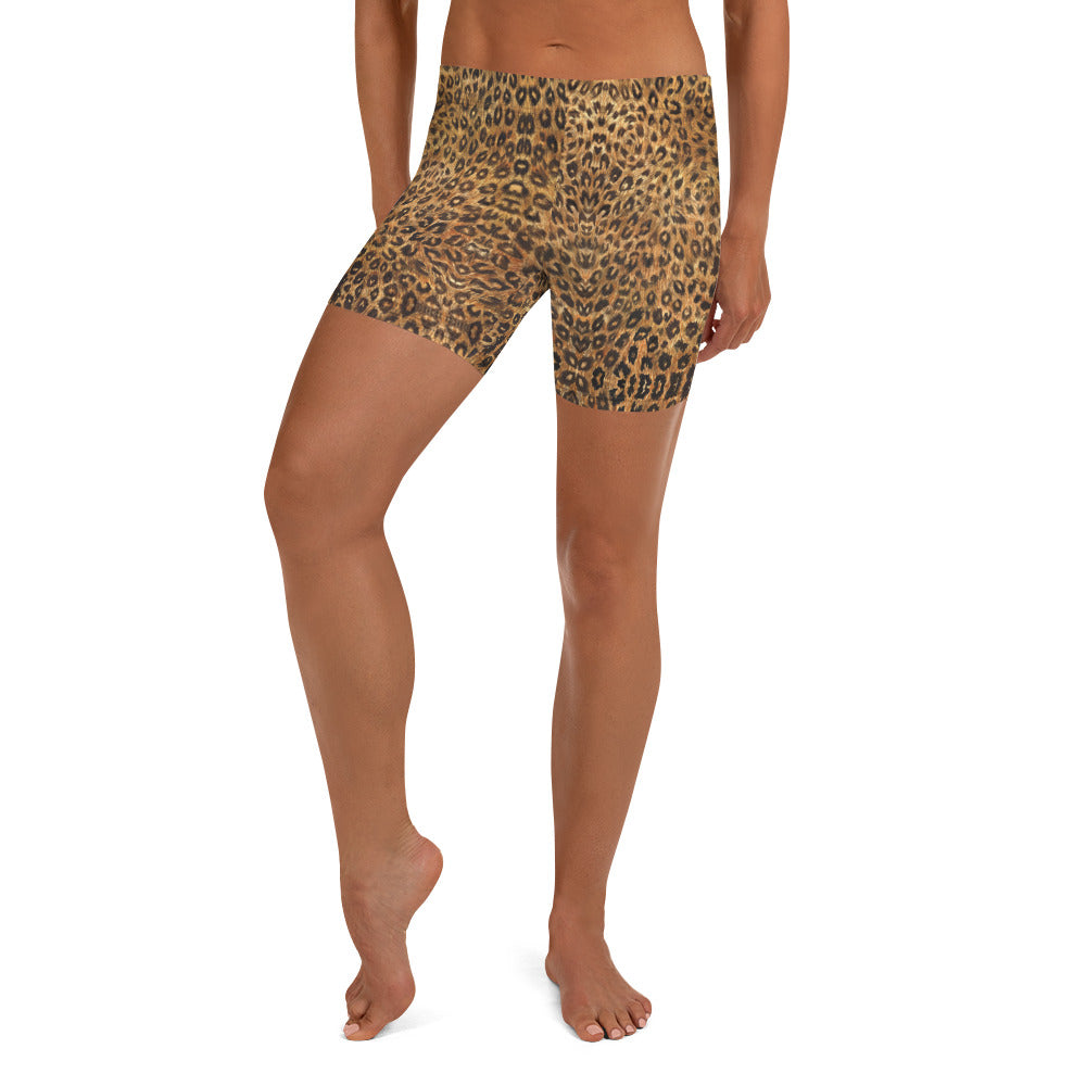 Brown Leopard Women's Shorts, Animal Print Elastic Tights-Made in USA/EU-Heidi Kimura Art LLC-XS-Heidi Kimura Art LLC Brown Leopard Women's Shorts, Animal Print Pattern Women's Elastic Stretchy Shorts Short Tights -Made in USA/EU (US Size: XS-3XL) Plus Size Available, Tight Pants, Pants and Tights, Womens Shorts, Short Yoga Pants