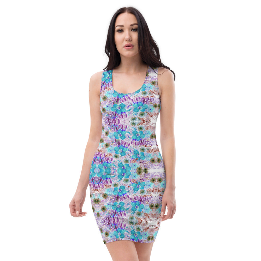 Blue Floral Print Sleeveless Dress-Heidikimurart Limited -XS-Heidi Kimura Art LLC