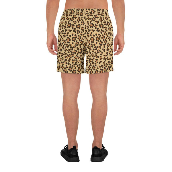Brown Leopard Animal Print Men's Athletic Best Workout Long Shorts- Made in EU-Men's Long Shorts-Heidi Kimura Art LLC