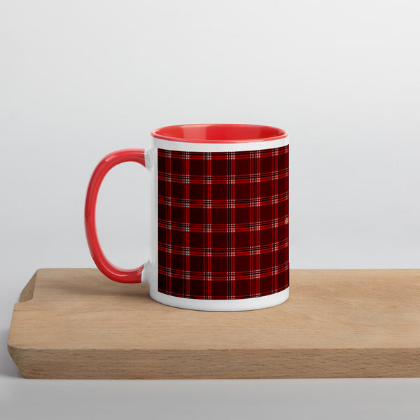 Red Plaid Print Cup, Mug with Color Inside, Microwave Dishwasher Safe-Heidi Kimura Art LLC-Heidi Kimura Art LLC