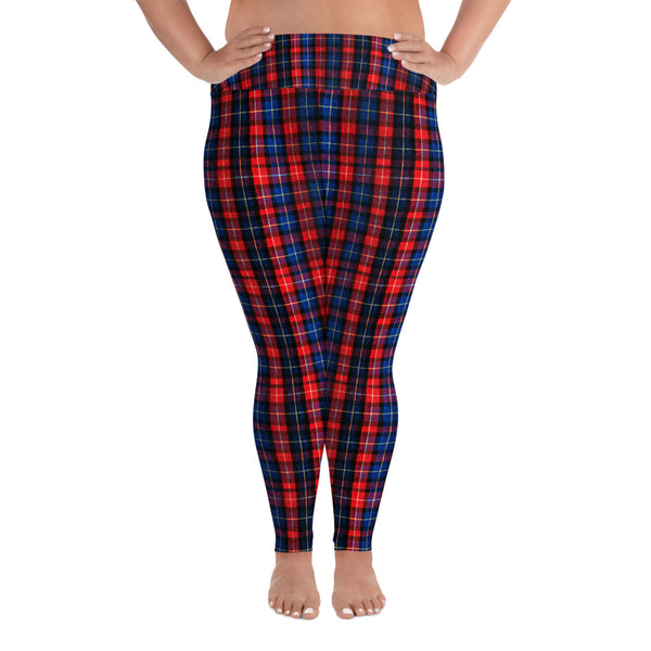 Red Plaid Print Women's Long Yoga Pants Plus Size Leggings -Made In USA-Women's Plus Size Leggings-2XL-Heidi Kimura Art LLC