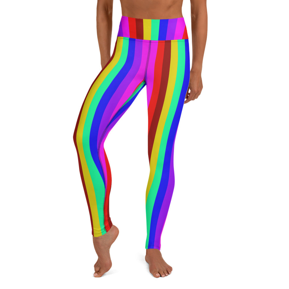 Gay Pride Rainbow Striped Tights, Colorful Ladies Yoga Leggings-Made in USA/EU-Heidi Kimura Art LLC-XS-Heidi Kimura Art LLC