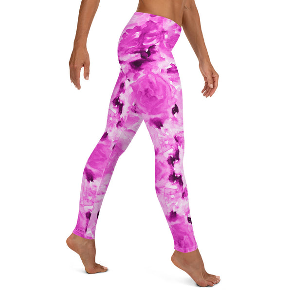 Pink Rose Floral Leggings, Abstract Print Women's Tights-Made in USA/EU-Heidi Kimura Art LLC-Heidi Kimura Art LLC