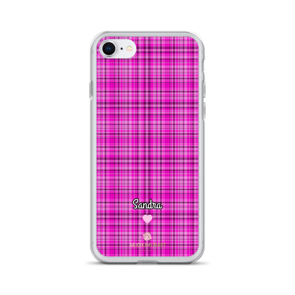 Personalized Pink Tartan iPhone Case, Custom Name Plaid Print Phone Case-Heidi Kimura Art LLC-iPhone 7/8-Heidi Kimura Art LLC