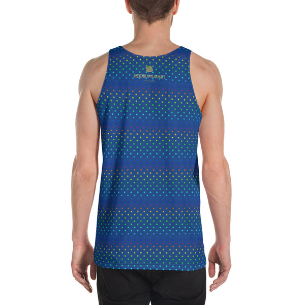 Navy Blue Polka Dots Rainbow Gay Pride Men's Premium Unisex Tank Top- Made in USA-Men's Tank Top-Heidi Kimura Art LLC Navy Blue Polka Dots Tanks, Navy Blue Polka Dot Rainbow Print Gay Pride Gay Men Stylish Premium Quality Men's Unisex Tank Top - Made in USA/ Europe (US Size: XS-2XL)