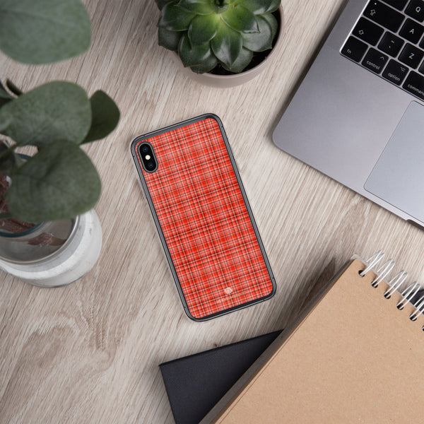 Red Plaid Print iPhone Case, Tartan Print Phone Case-Printed in USA/EU-Heidi Kimura Art LLC-Heidi Kimura Art LLC