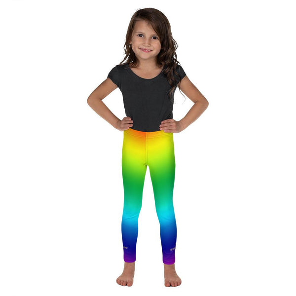Bright Rainbow Ombre Print Designer Kid's Leggings Stretchy Pants- Made in USA/ EU-Kid's Leggings-2T-Heidi Kimura Art LLC