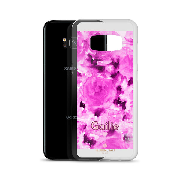 Pink Rose Floral Samsung Case, Personalized Custom Name Flower Print Phone Case-Heidi Kimura Art LLC-Heidi Kimura Art LLC