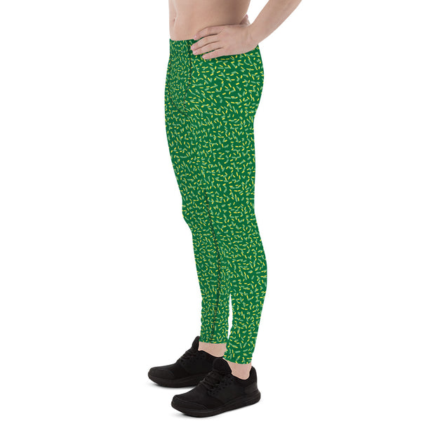 Green Yellow Festive St. Patty's Day Print Men's Costume Leggings - Made in USA/EU-Men's Leggings-Heidi Kimura Art LLC