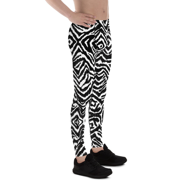Zebra Stripe Men's Leggings, Animal Print Compression Tights-Made in USA/EU-Heidi Kimura Art LLC-Heidi Kimura Art LLC