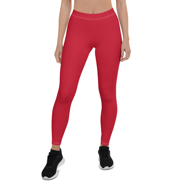 Red Solid Color Women's Leggings, Fashion Casual Tights-Made in USA/EU-Heidi Kimura Art LLC-Heidi Kimura Art LLC