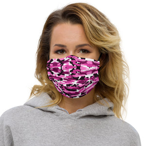 Pink Camo Premium Face Mask, Army Military Print Designer Non-Medical Face Covering-Heidikimurart Limited -Black-Heidi Kimura Art LLC
