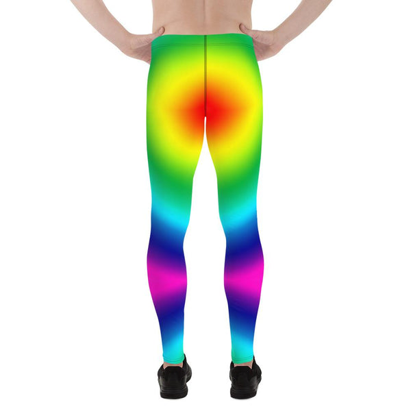 Radial LGBTQ Gay Pride Rainbow Print Men's Leggings Meggings Pants-Made in USA/EU-Men's Leggings-Heidi Kimura Art LLC