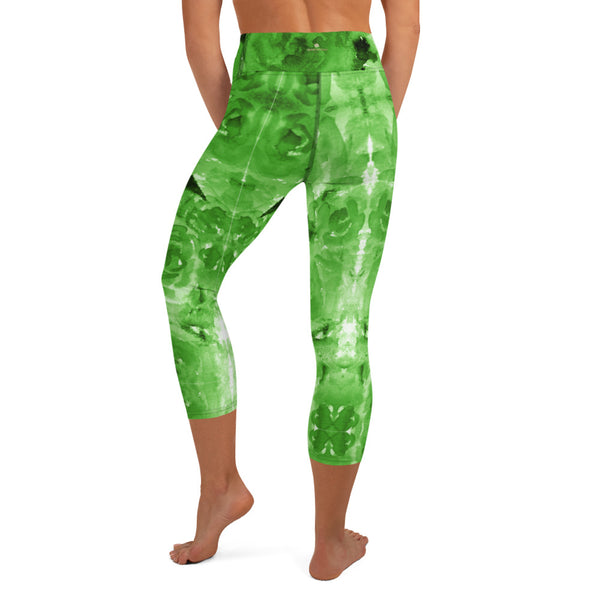 Green Abstract Yoga Capri Leggings-Heidikimurart Limited -Heidi Kimura Art LLC Green Abstract Yoga Capri Leggings, Fun Colorful Green Abstract Print Comfy Capri Leggings Yoga Workout Fitness Gym Tight Pants - Made in USA/EU/MX (US Size: XS-XL)