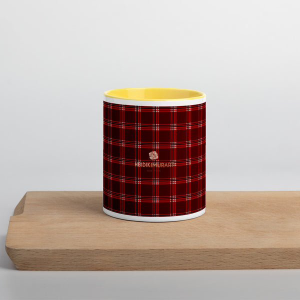Red Plaid Print Cup, Mug with Color Inside, Microwave Dishwasher Safe-Heidi Kimura Art LLC-Yellow-Heidi Kimura Art LLC