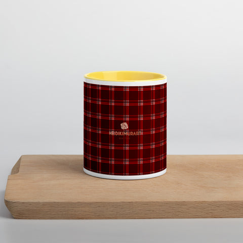Red Plaid Print Cup, Mug with Color Inside, Microwave Dishwasher Safe-Heidi Kimura Art LLC-Yellow-Heidi Kimura Art LLC