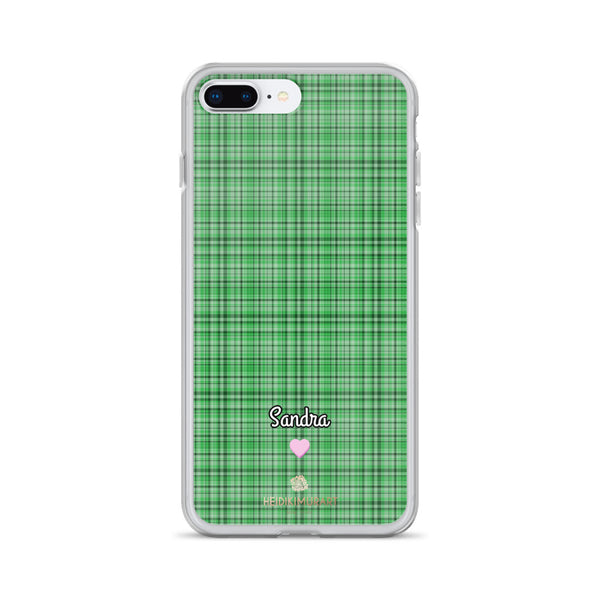 Personalized Green Plaid iPhone Case, Custom Name Tartan Print Phone Case-Heidi Kimura Art LLC-iPhone 7 Plus/8 Plus-Heidi Kimura Art LLC