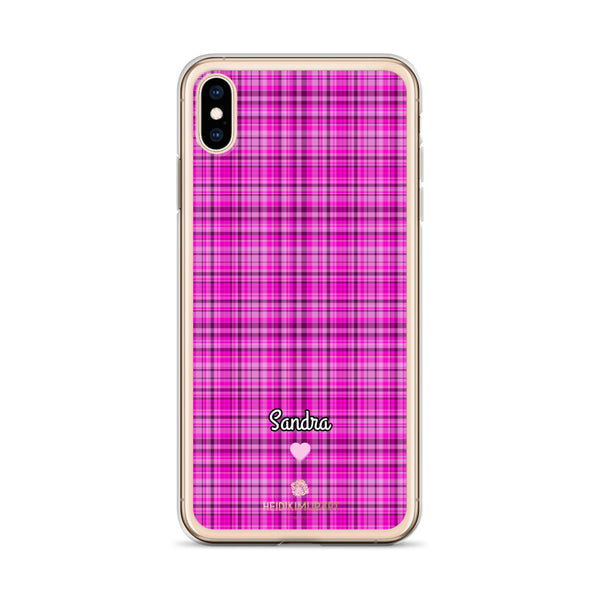Personalized Pink Tartan iPhone Case, Custom Name Plaid Print Phone Case-Heidi Kimura Art LLC-Heidi Kimura Art LLC