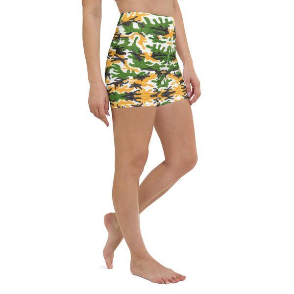 Green Camo Yoga Shorts, Women's Camouflage Short Tights-Made in USA/EU-Heidi Kimura Art LLC-XL-Heidi Kimura Art LLC Green Camo Yoga Shorts, Women's Camouflage Army Military Print  Best Bestselling Women's Sexy Premium Quality Yoga Shorts, Gym Fitness Tights, Short Workout Hot Pants, Made in USA/ EU  (US Size: XS-XL) 