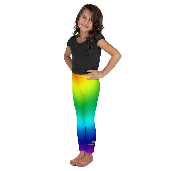 Bright Rainbow Ombre Print Designer Kid's Leggings Stretchy Pants- Made in USA/ EU-Kid's Leggings-Heidi Kimura Art LLC