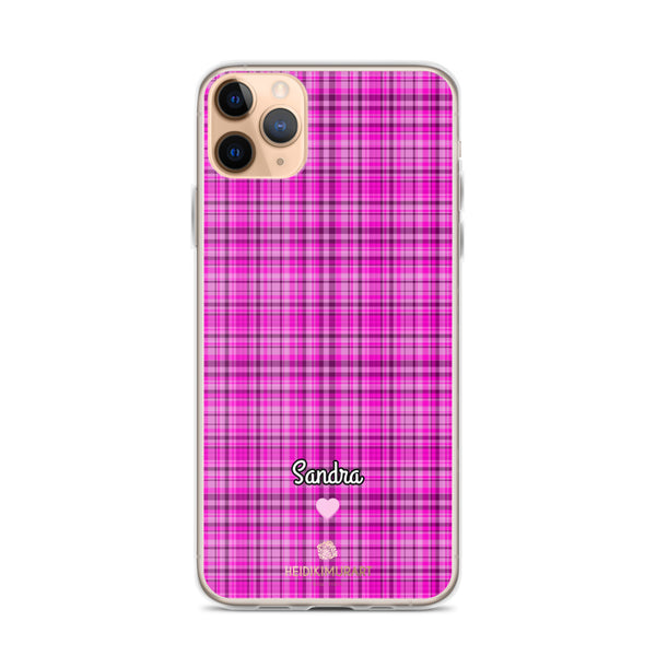 Personalized Pink Tartan iPhone Case, Custom Name Plaid Print Phone Case-Heidi Kimura Art LLC-iPhone 11 Pro Max-Heidi Kimura Art LLC