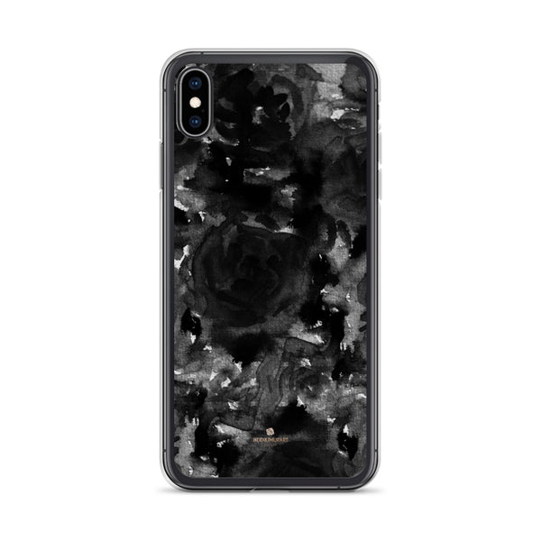 Black Floral Rose iPhone Case, Abstract Watercolor Phone Case-Printed in USA/EU-Heidi Kimura Art LLC-iPhone XS Max-Heidi Kimura Art LLC