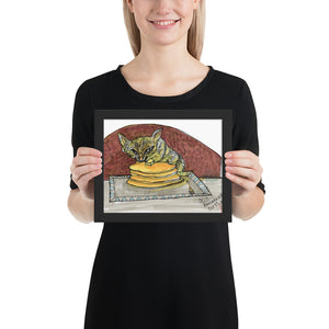 Super Hungry Gray Pancake Cat Framed Poster - Made in USA-Art Print-8×10-Heidi Kimura Art LLC
