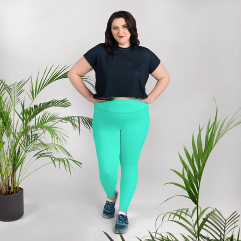 Bright Turquoise Blue Solid Color Print Women's Best Plus Size Leggings- Made in USA/EU-Women's Plus Size Leggings-Heidi Kimura Art LLC Turquoise Blue Plus Size Leggings, Bright Turquoise Blue Solid Color Print Women's Best Premium Quality Fun Plus Size Leggings - Made in USA/EU (US Size: 2XL-6XL) Plus Size Leggings Good Quality, Fun Plus Size Leggings