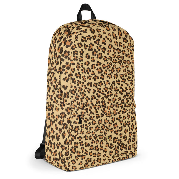Brown Leopard Animal Print Unisex School Travel Backpack Bag- Made in USA/EU-Backpack-Heidi Kimura Art LLC