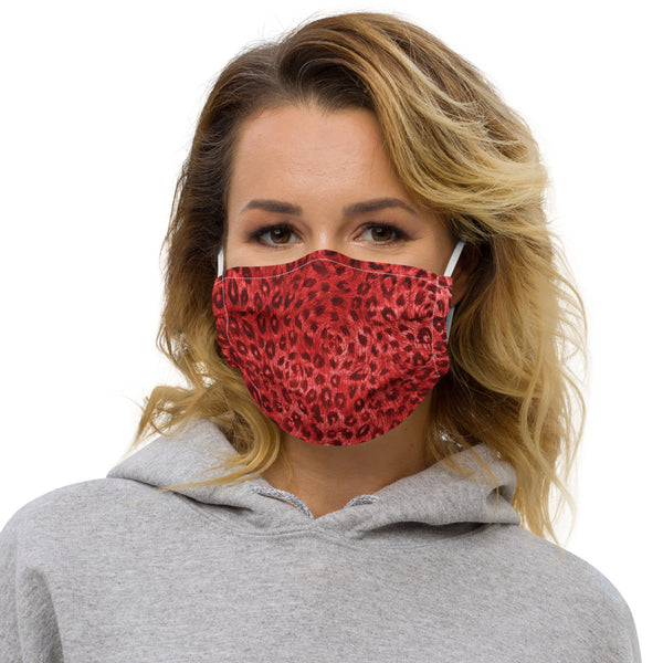 Red Leopard Print Face Mask, Washable Reusable Non-Medical fashion Face Coverings-Heidikimurart Limited -White-Heidi Kimura Art LLC