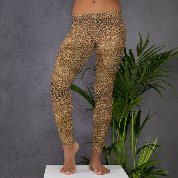 Brown Leopard Women's Leggings, Animal Print Fancy Dressy Tights-Made in USA/EU-Heidi Kimura Art LLC-Heidi Kimura Art LLC Brown Leopard Yoga Leggings, Animal Print Women's Long Dressy Fancy Premium Quality Casual Leggings/ Running Tights - Made in USA/EU (US Size: XS-XL)