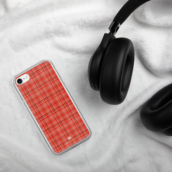 Red Plaid Print iPhone Case, Tartan Print Phone Case-Printed in USA/EU-Heidi Kimura Art LLC-Heidi Kimura Art LLC