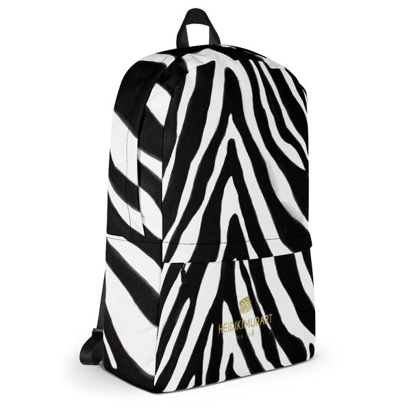 Zebra Animal Print Backpack, Black White Zebra Print Laptop Backpack-Made in USA/EU-Backpack-Heidi Kimura Art LLC